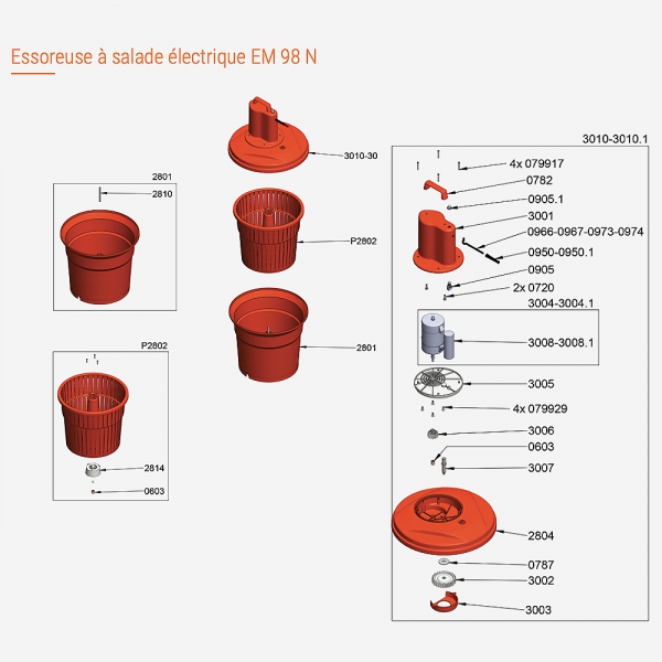 Pièces Détachées Essoreuse Professionnelle Electrique EM98N / EM98N Tempo Dynamic - DYNAMIC