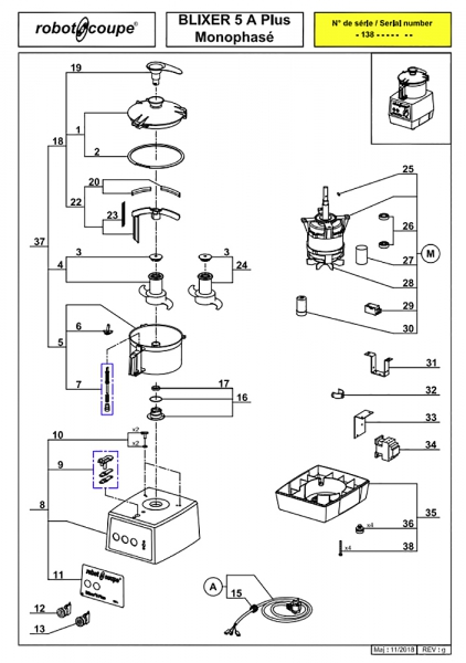 Pièces détachées Blixer Robot Coupe 5A Plus mono - ROBOT COUPE