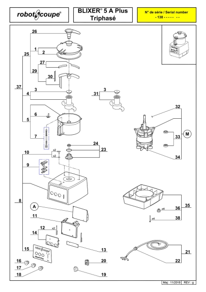 Pièces détachées Blixer Robot Coupe 5A Plus tri - ROBOT COUPE