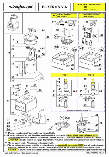 Pièces détachées Blixer Robot Coupe 6 V.V A - ROBOT COUPE