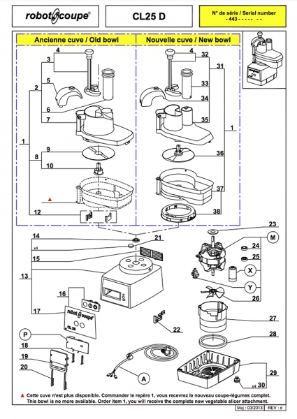 Pièces détachées Coupe-légumes CL25 D Robot coupe - ROBOT COUPE