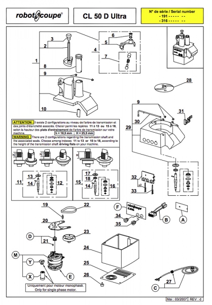 Pièces détachées Coupe-légumes CL 50 Ultra D Robot Coupe - ROBOT COUPE