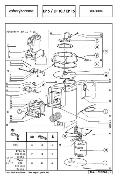 Pièces détachées Eplucheuse EP5/ EP10/ EP15 Combiné Robot Coupe - ROBOT COUPE