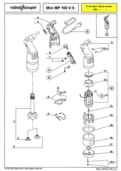 Pièces détachées et accessoires Mixer mini MP 160 V.V Robot Coupe - ROBOT COUPE