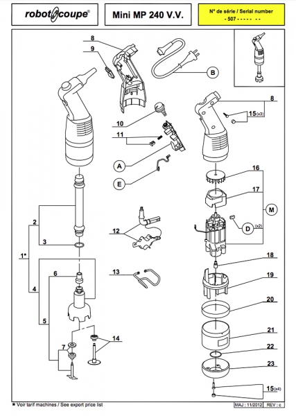 Pièces détachées et accessoires Mixer mini MP 240 V.V Robot Coupe - ROBOT COUPE