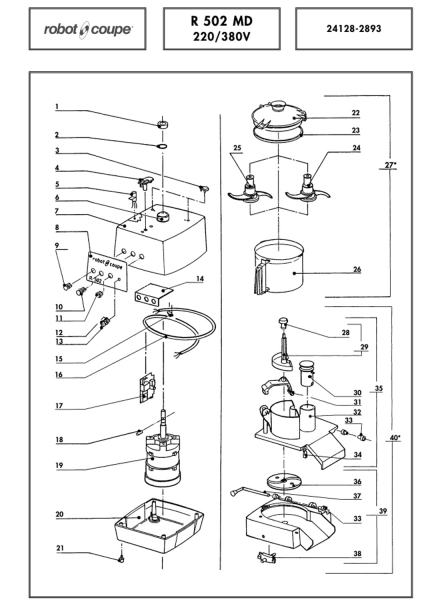 Pièces détachées Combiné Robot Coupe R 502 MD - ROBOT COUPE