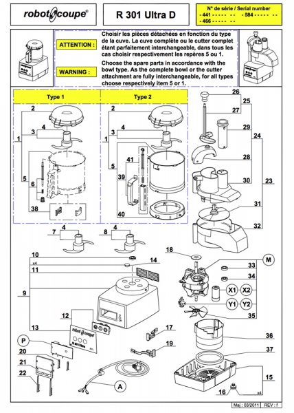 Pièces détachées Combiné Robot Coupe R 301 Ultra D - ROBOT COUPE