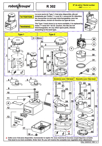 Pièces détachées Combiné Robot Coupe R 302 - ROBOT COUPE