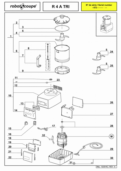 Pièces détachées Cutter de table R4A tri Robot Coupe - ROBOT COUPE