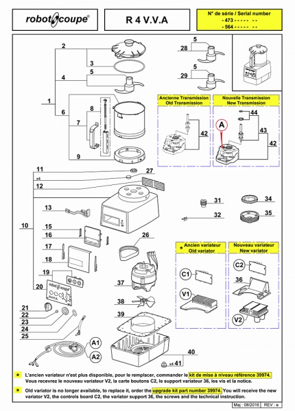 Pièces détachées Cutter de table R4 V.V A Robot Coupe - ROBOT COUPE