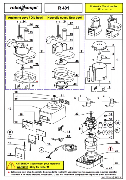 Pièces détachées Combiné Robot Coupe R 401 - ROBOT COUPE