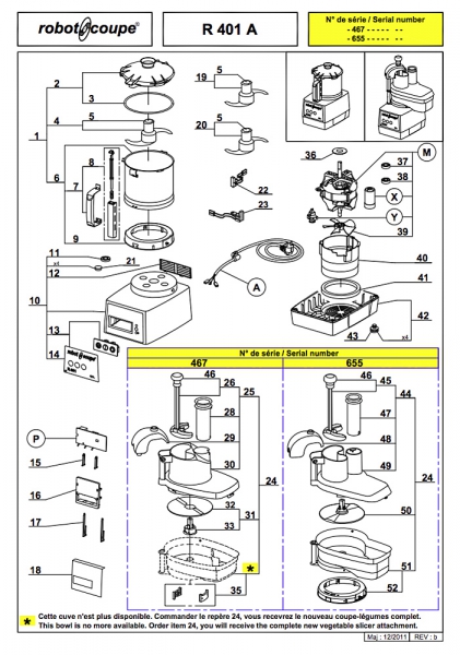 Pièces détachées Combiné Robot Coupe R 401 A - ROBOT COUPE