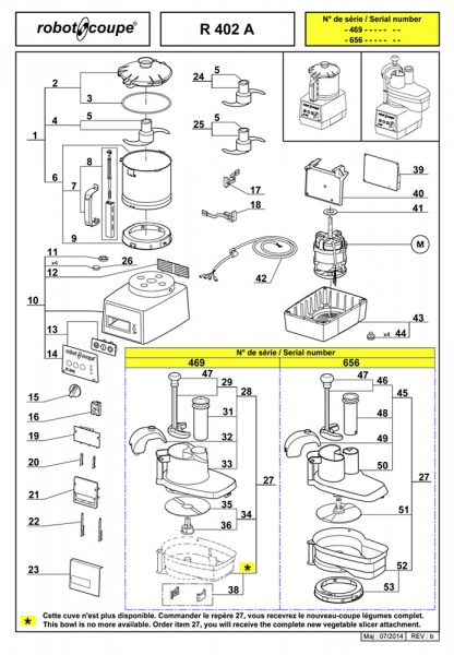 Pièces détachées Combiné Robot Coupe R 402 A - ROBOT COUPE