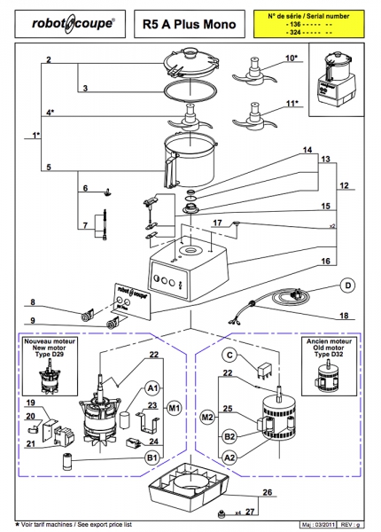 Pièces détachées Cutter de table R5 A Plus mono Robot Coupe - ROBOT COUPE