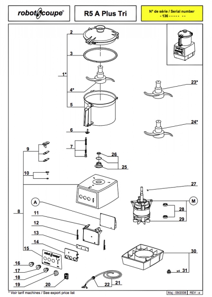 Pièces détachées Cutter de table R5 A Plus tri Robot Coupe - ROBOT COUPE