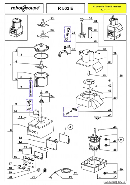 Pièces détachées Combiné Robot Coupe R 502 E - ROBOT COUPE