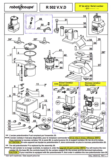 Pièces détachées Combiné Robot Coupe R 502 V.V D - ROBOT COUPE