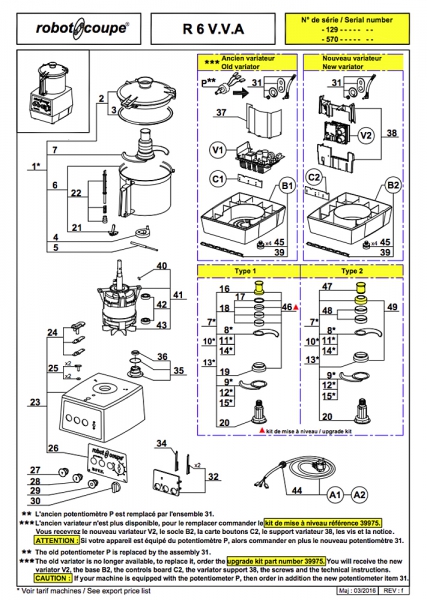 Pièces détachées Cutter de table R6 V.V A Robot Coupe - ROBOT COUPE