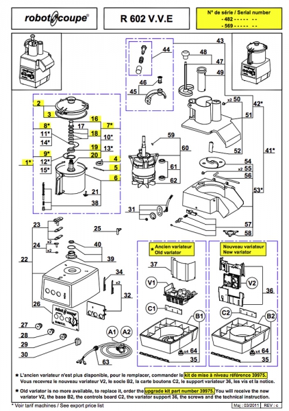 Pièces détachées Combiné Robot Coupe R 602 V.V E - ROBOT COUPE