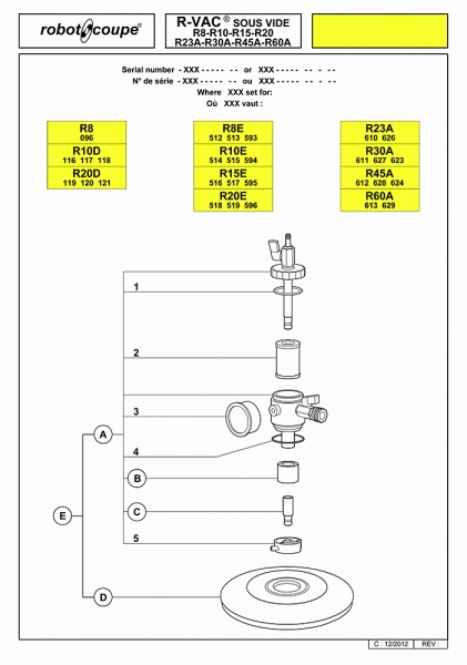 Pièces détachées Cutter vertical R-Vac R20 Robot Coupe - ROBOT COUPE